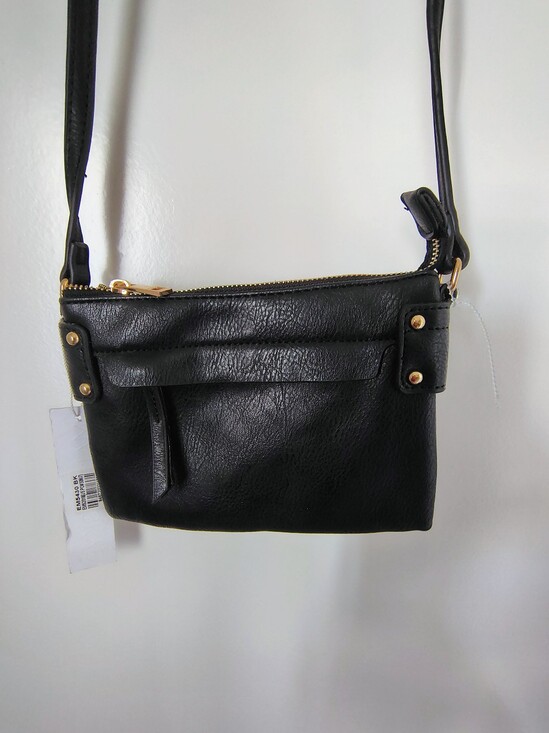 Malibu Skye Handbags - Malibu Skye Black Vegan Leather Triple Section Crossbody Bag Purse